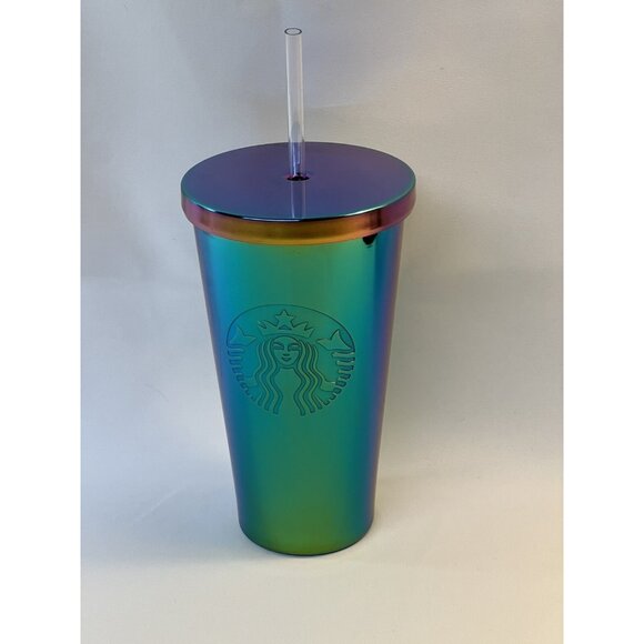 Starbucks Stainless Steel Cold Cup Iridescent 16 fl oz Holographic Purple Green - Picture 1 of 9
